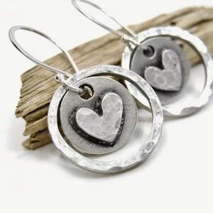 Hammered Heart Layered Hoop Earrings - Silver Tone NWOT